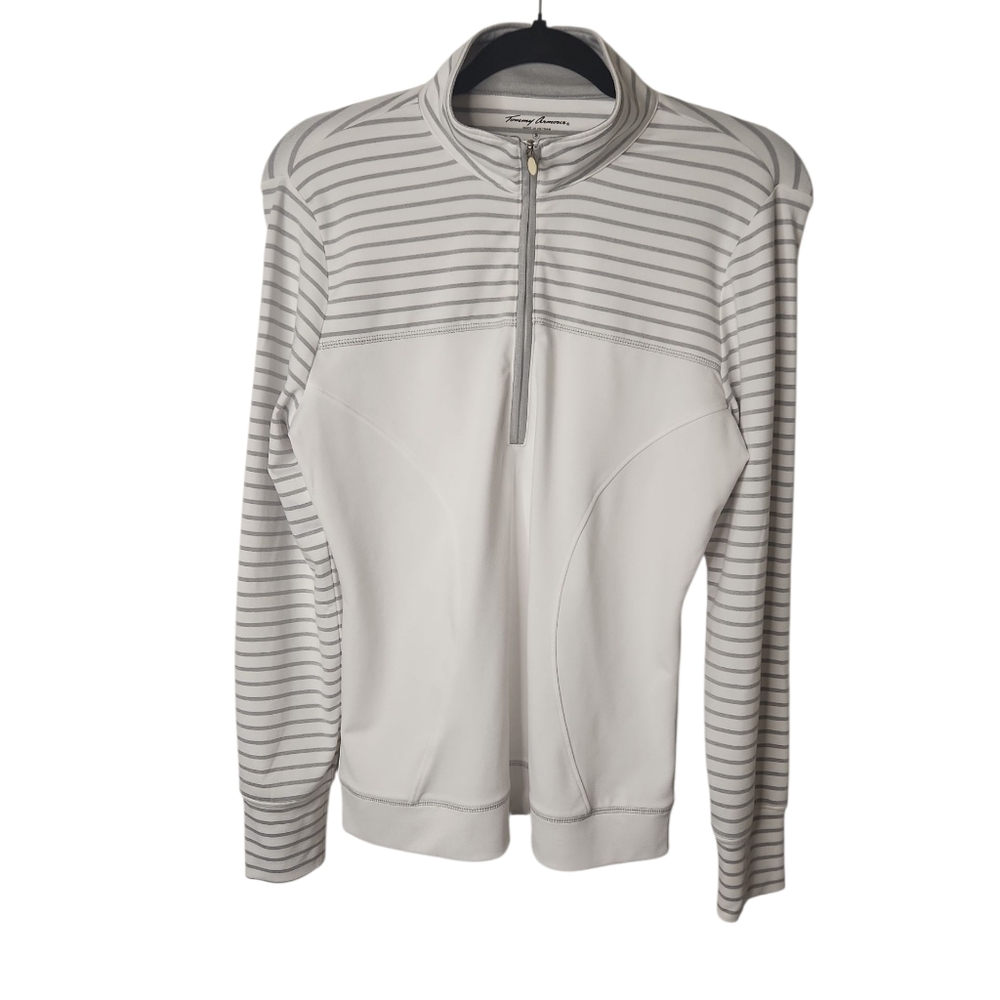 Tommy Armour Women's DriLogic Gray/White Stripes QuarterZip Running Jacket Sz S